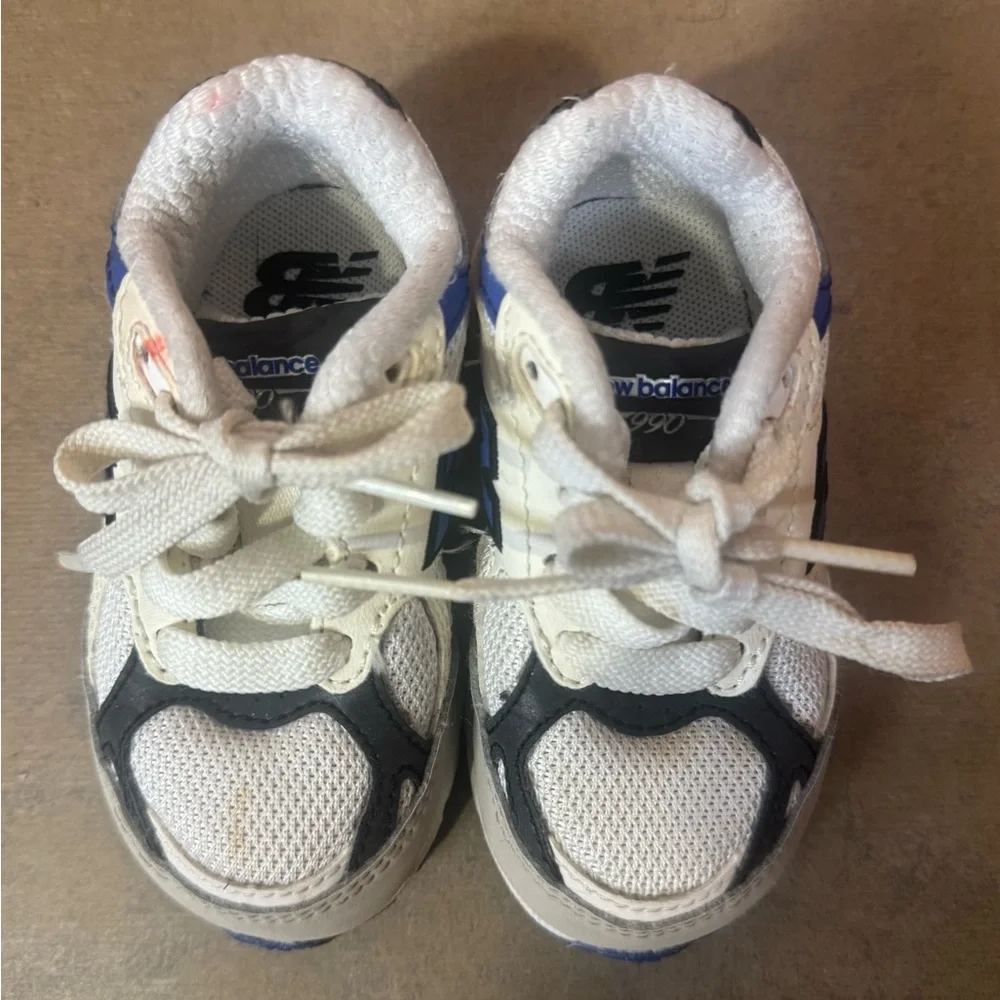 New Balance Kids White Gray and Blue Sneakers